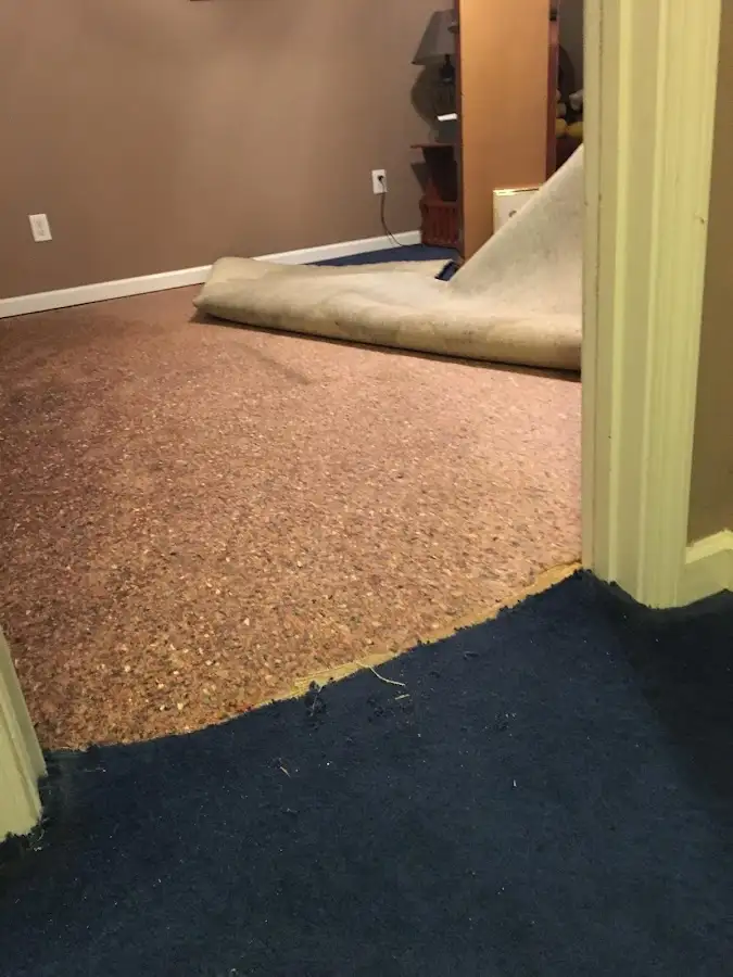 Carpet pad removal revealing water damage during Water Mitigation Services in Gilbert