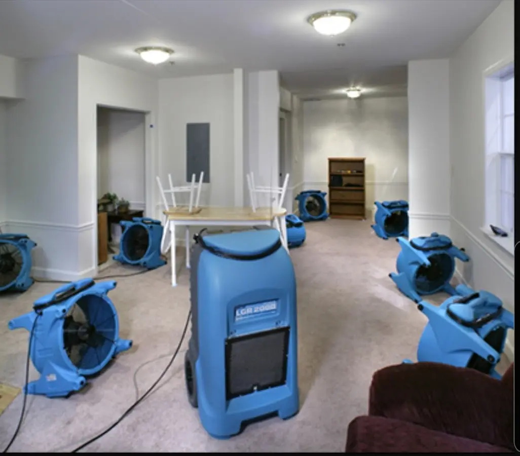 Air movers and dehumidifier setup for Water Damage Restoration in Gilbert